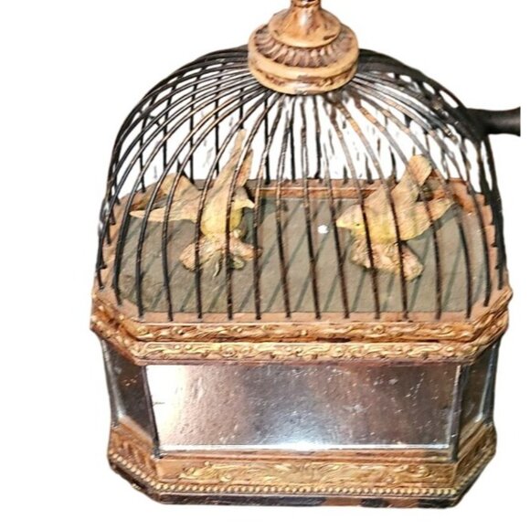 Vintage Trinket Storage Box Birdcage Birds & Mirrored Panels Flip Top READ - Picture 10 of 12